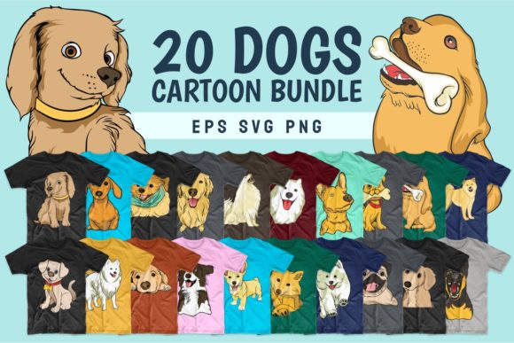 Dog Cartoon T-shirt Designs Bundle