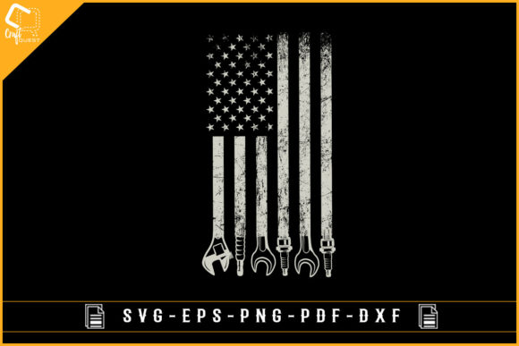 USA Flag with Car Mechanic Tools T-shirt: Graphics and Crafts