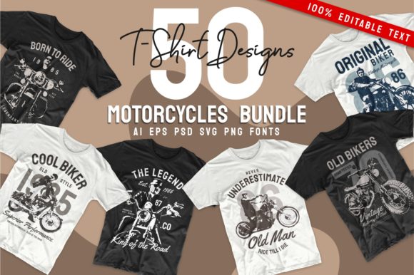 Vintage Motorcycle T-shirt Design Bundle: Graphics & Print Templates